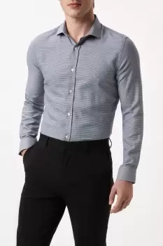 Image of Navy Slim Fit Long Sleeve Puppytooth Shirt