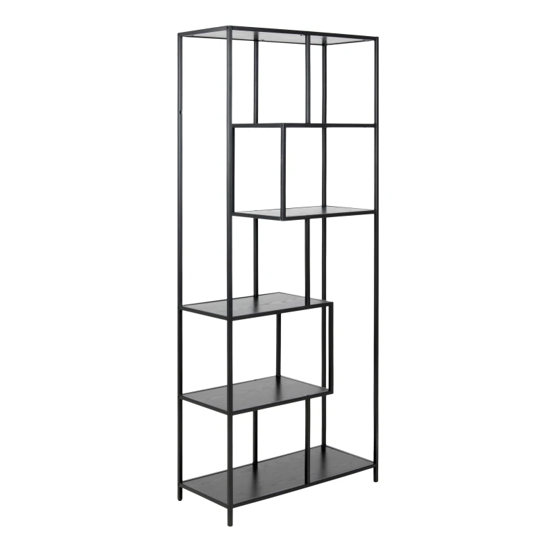 Image of Furniture To Go Seaford Tall Black Metal Bookcase with 5 Black Shelves Black