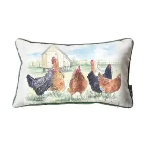 Image of Aquarelle Chickens Cushion MultiColoured