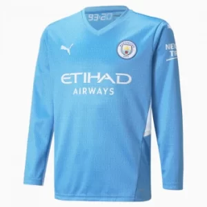 Image of PUMA Man City Home Replica Long Sleeve Youth Jersey Shirt, Light Blue/White, size 7-8 Youth, Clothing