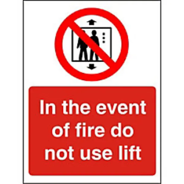 Image of Stewart Superior Seco Prohibition Safety Sign In The Event Of Fire Do Not Use Lift Semi Rigid Plastic 150 x 200mm - P103SRP150X200 P103SRP150X200