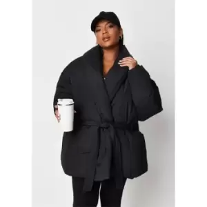 Image of Missguided Plus Overszied Belted Shawl Puffer - Black