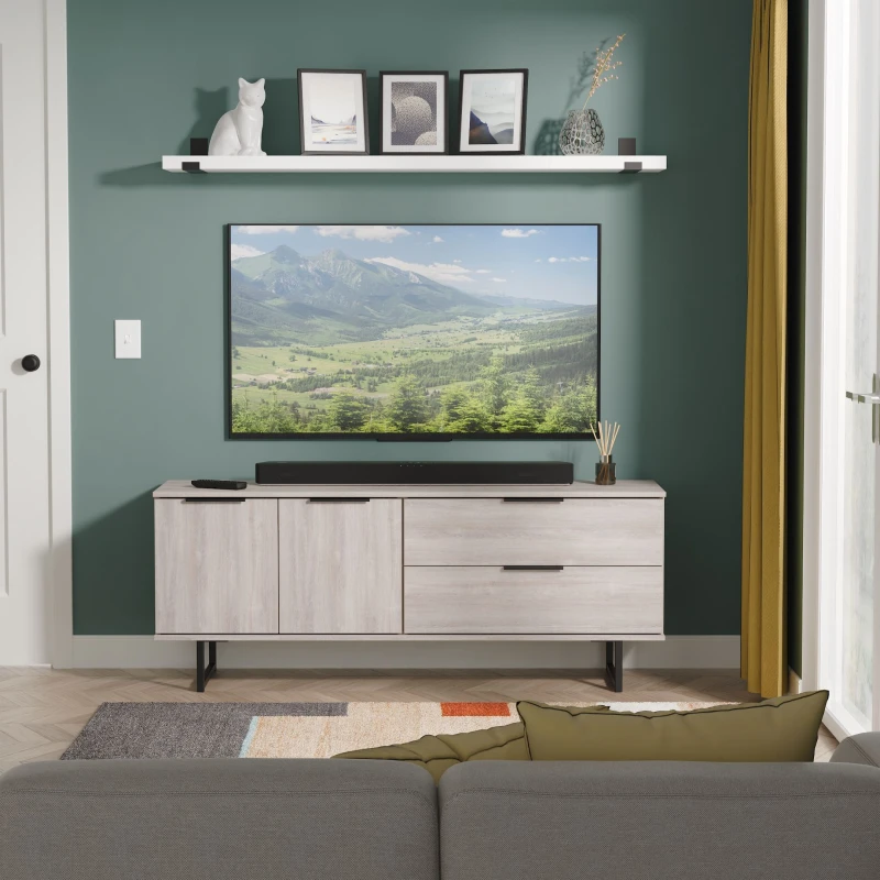 Image of Swift Emerson Ready Assembled 2 Drawer 2 Door Wide Sideboard Grey Oak WPZHV Unisex