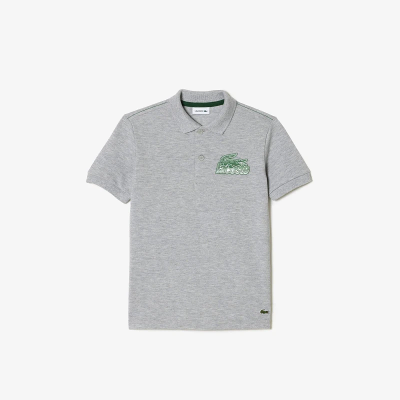 Image of Lacoste Organic Cottton Contrast Print Polo Shirt - Grey Grey 8