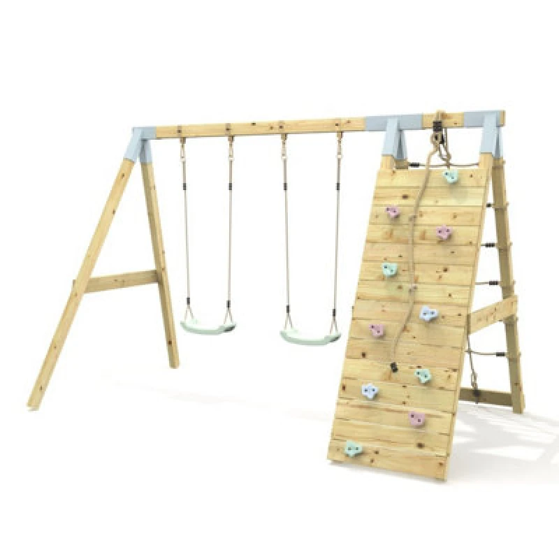 Image of Rebo Premium Double Garden Swing With Up And Over Wall For Kids - Mint Green
