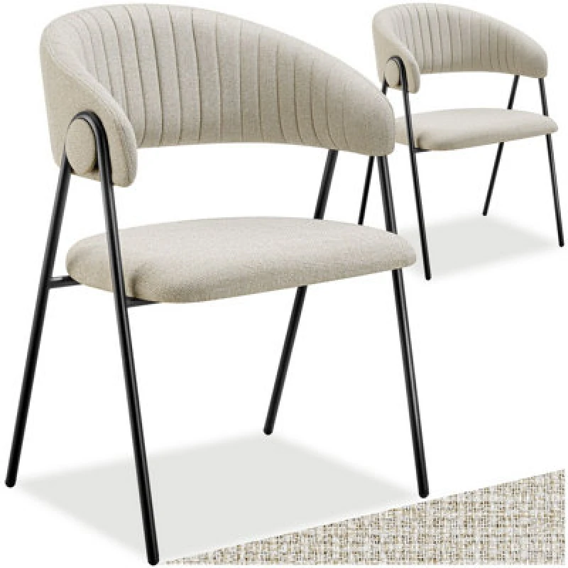 Image of Tectake Set Of 2 Dining Chair Bedano - Woven Fabric, Padded, 150 Kg Load Capacity - Greige