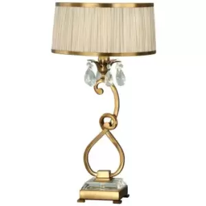 Image of Esher Luxury Table Lamp Brass Crystal Beige Round Shade Traditional Bulb Holder