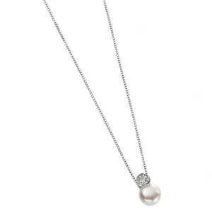 Image of Elements Silver CZ And White Pearl Drop Pendant P2855WZ364N217