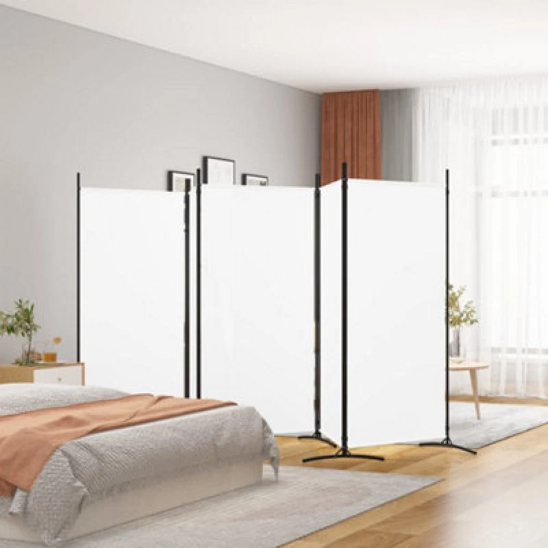 Image of Vidaxl 5-panel Room Divider White 433X180 Cm Fabric, White 350266