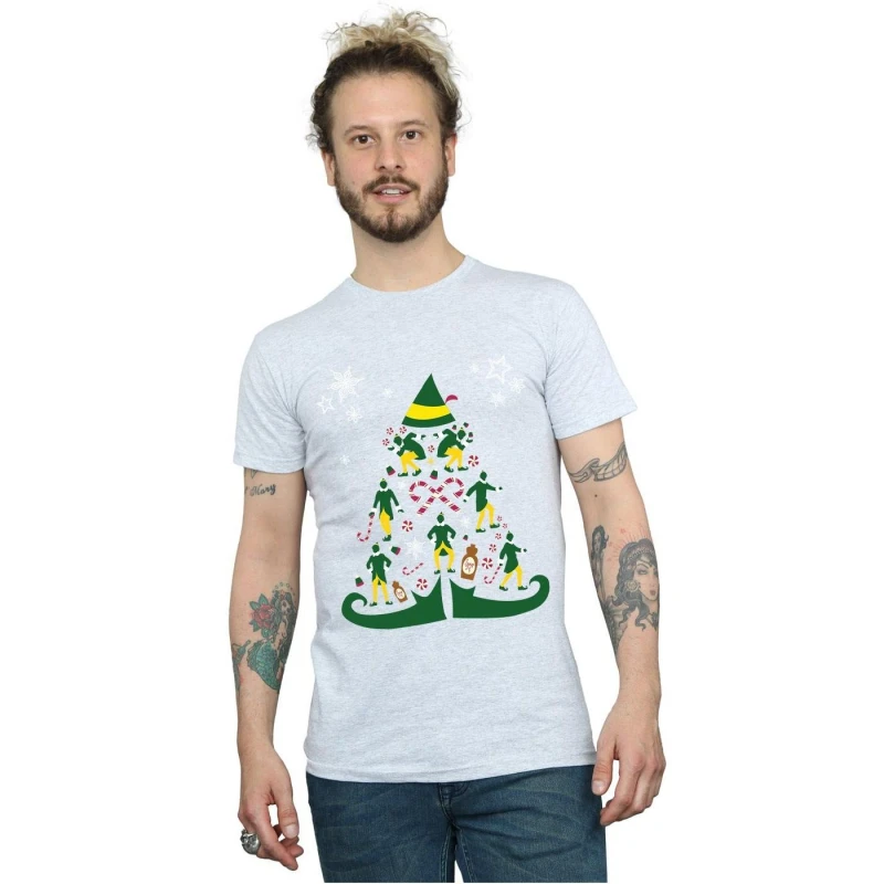 Image of Elf Elf Men Christmas Tree T-Shirt in Grey Size: Small Grey S Male 5057736094471