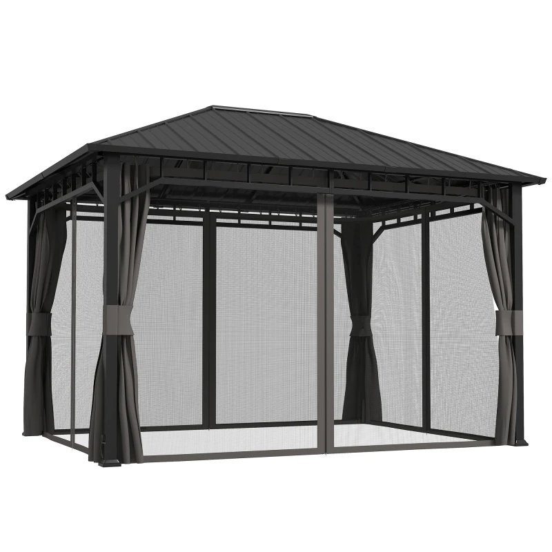 Image of Outsunny 3 x 4m Hardtop Gazebo with Galvanised Steel Roof and Sides Dark Grey