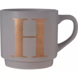 Image of Grey H Letter Mug Ceramic Coffee Mug Tea Cup Modern Cappuccino Cups With Grey Finish And Curved Handle 450 ML w13 x d9 x h9cm - Premier Housewares