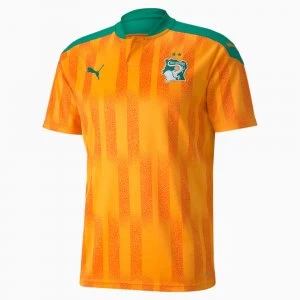 Image of PUMA Ivory Coast Home Replica Mens Jersey, Flame Orange/Pepper Green, size Medium, Clothing