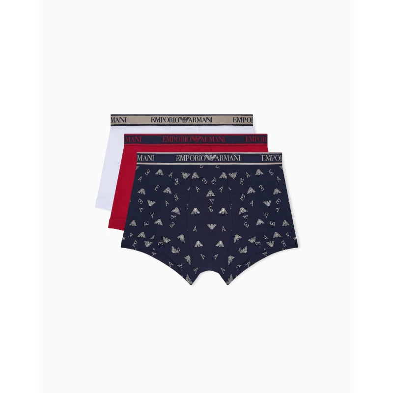 Image of Emporio Armani Mens Core Logo Boxer Brief 3 Pack Red/Navy/Beige male Medium