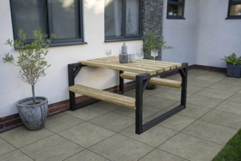 Image of Forest Colour Block Wooden Garden Picnic Bench 4'8 x 4'7 (1.42m x 1.40m)