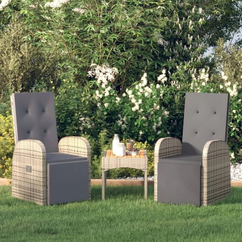 Image of VIDAXL Vidaxl - Reclining Garden Chairs with Cushions 2 pcs Grey Poly Rattan 8720845671044