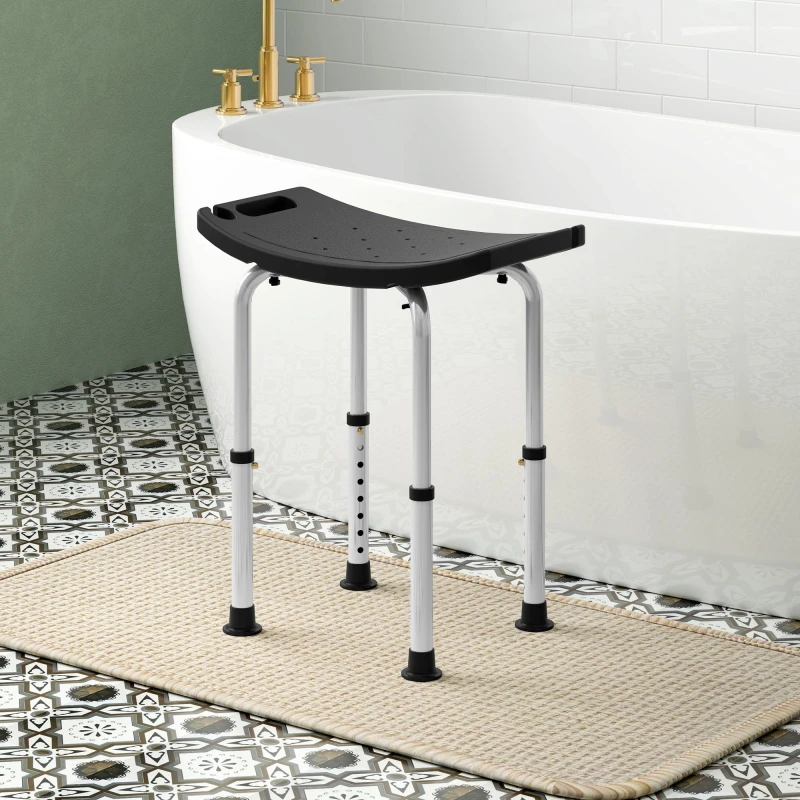 Image of HOMCOM Aluminium Shower Stool w/ Adjustable Height Non-Slip Bath Stool Black 713-165V00BK