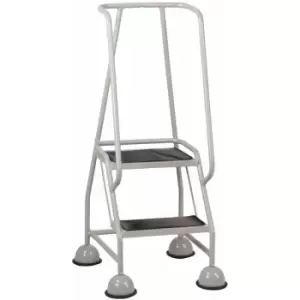 Image of 2 Tread Mobile Warehouse Steps GREY 1.19m Portable Safety Ladder & Wheels