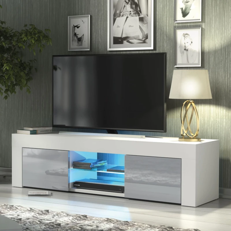 Image of Creative Furniture Creative Furniture Loom TV Unit 130cm - A Minimalist and Sophisticated Cabinet with Gloss Doors and LED Lights in Grey Grey One Siz