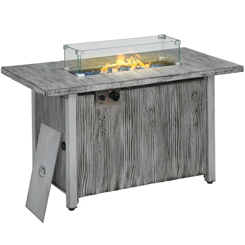 Image of Outsunny Outsunny Gas Fire Pit Table with 50,000 BTU Burner, Cover, Glass Screen, Grey 5056725398002