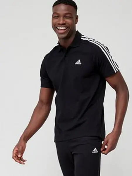 Image of adidas Essentials Piqué Embroidered Small Logo 3-Stripes Polo Shirt - Black/White, Size S, Men Black/White V9PVD Male S