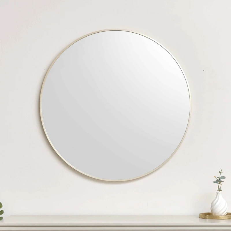 Image of Melody Maison Large Round Champagne Gold Wall Mirror - 80cm X 80cm Metallic Gold