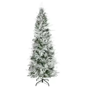 Image of HOMCOM Pencil Snow Flocked Artificial Christmas Tree with Realistic Cypress Branches, Auto Open, Green