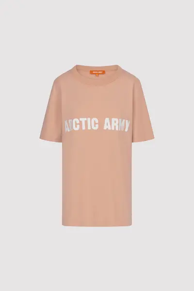 Image of Arctic Army Womens Oversized T-Shirt In Pink - XS White Raised Silicone Print 100% Cotton