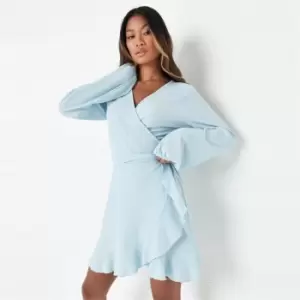 Image of Missguided Balloon Sleeve Belted Mini Dress Crinkle - Blue
