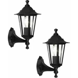 Image of Loops - 2 pack IP44 Outdoor Wall Light Black Aluminium Lantern 1x 60W E27 Porch Lamp