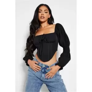 Image of I Saw It First Black Off Shoulder Balloon Sleeve Corset Crop Top - Black