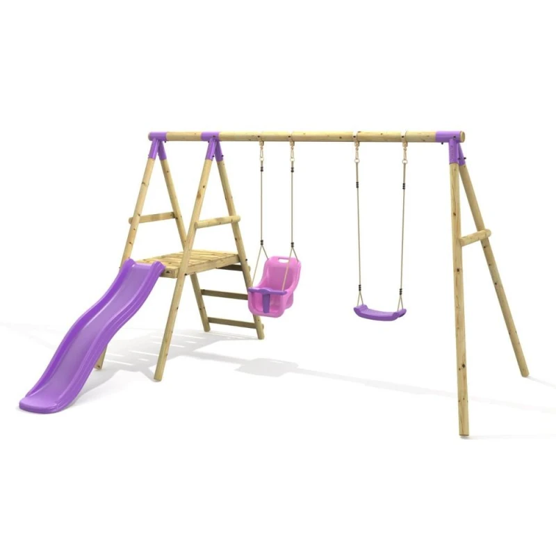 Image of OutdoorToys Double Swing Set with Slide - Odyssey Purple Purple Unisex