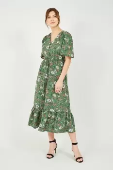 Image of Green Daisy Print Midi Dress