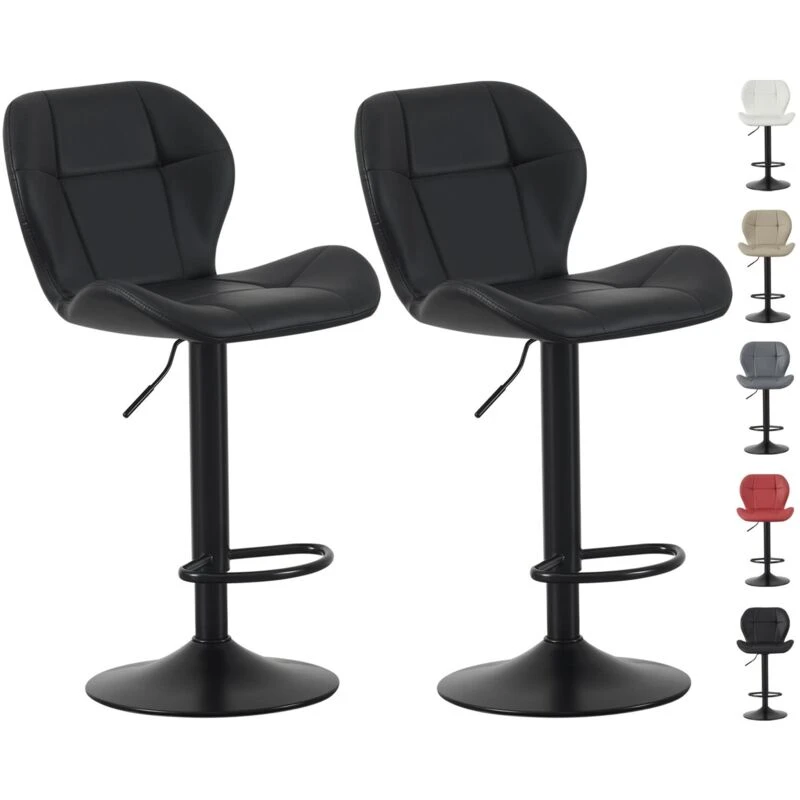 Image of MCC Direct Set of 2 Height Adjustable Kitchen Bar Stools Breakfast Chairs with Footrest Stella in Black Unisex