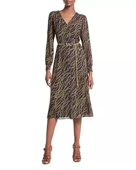 Image of Michael Kors Chain Belt Button Front Dress