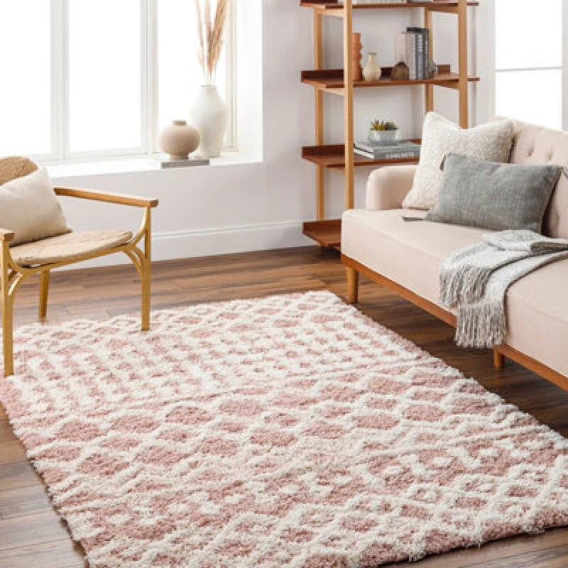 Image of Livabliss Shaggy Geometric Plush Pile Peach Nour Area Rug 200 X 290 Cm - Easy Care, Non Shedding, Ideal For Living Room & Bedroom