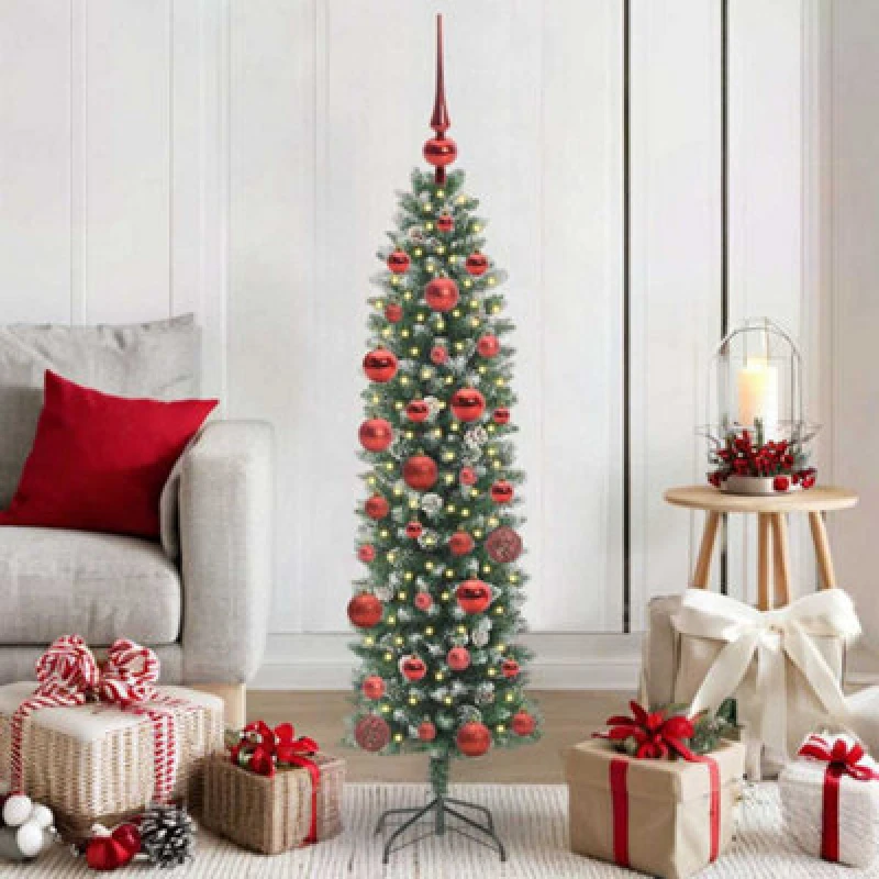 Image of Vidaxl Artificial Slim Christmas Tree Green And White 150 Cm