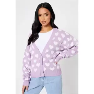 Image of I Saw It First Lilac Petite Love Heart Knitted Cardigan - Purple