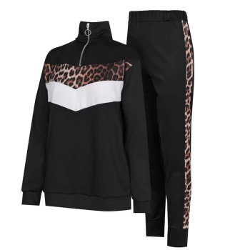 Image of Linea Colour Block Zip Tracksuit Co Ord Set With Animal Print - Multi
