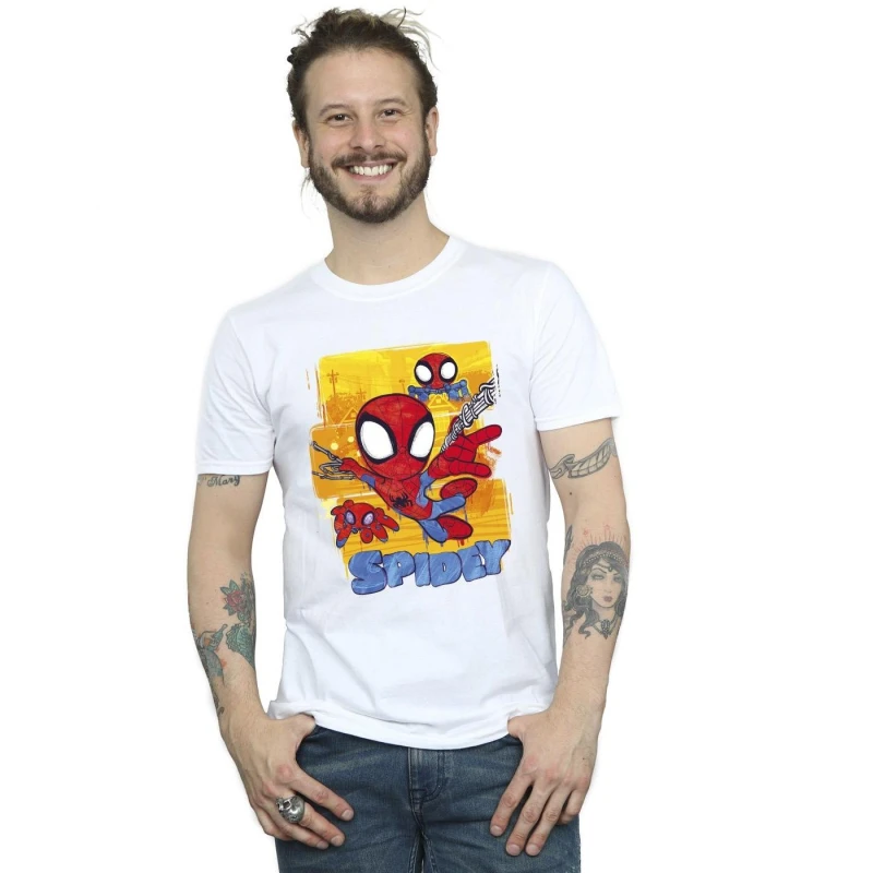 Image of Marvel Marvel Men Spidey And His Amazing Friends Flying T-Shirt in White Size: Small White S Male 5063376187817