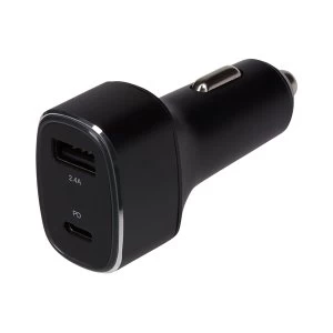 Image of Maplin Dual Port Car Charger USB-A & USB-C with PD Power Delivery 30W 2.4A
