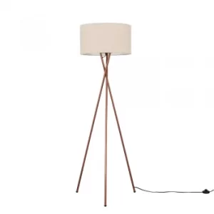 Image of Camden Copper Tripod Floor Lamp with XL Mink Reni Shade