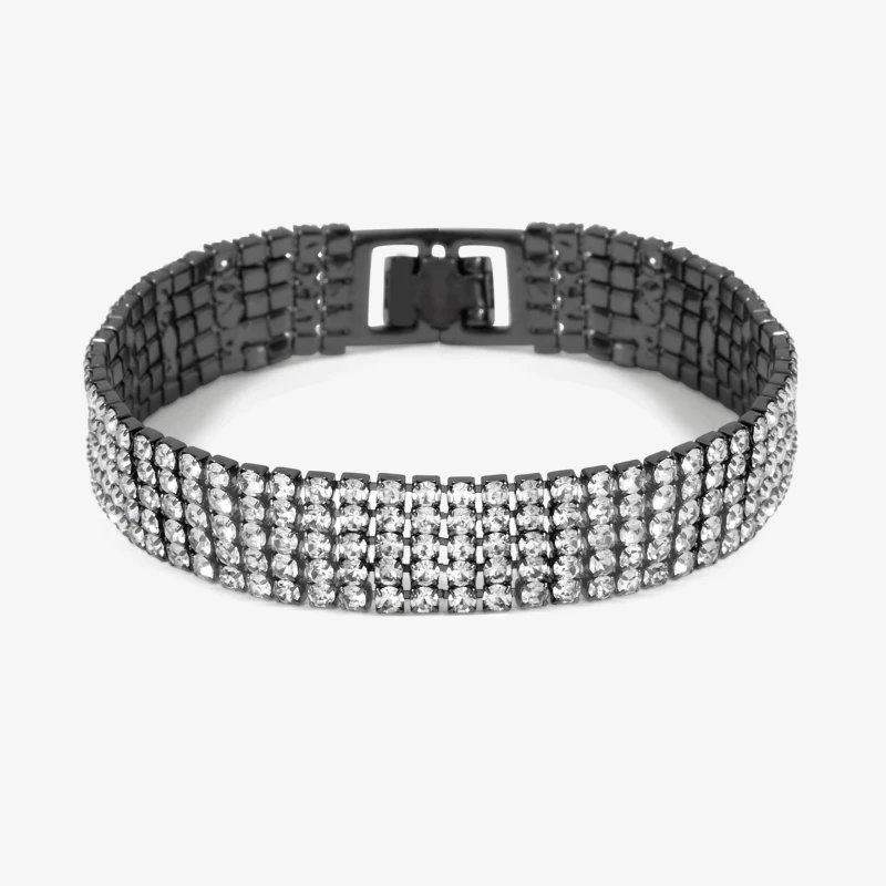 Image of Jon Richard Hematite And Crystal Multi Row Bracelet Black