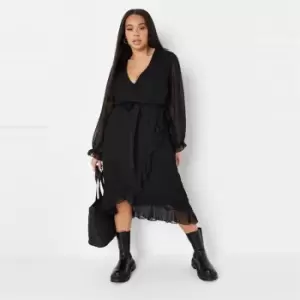 Image of Missguided Plus Midaxi Wrap Around Dobby Dress - Black
