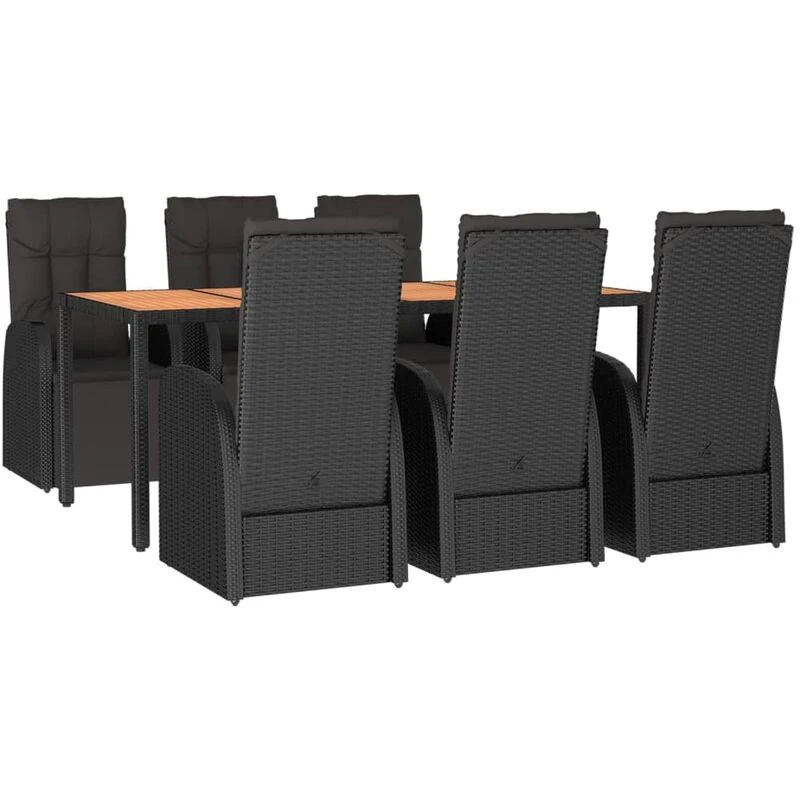 Image of VIDAXL 7 Piece Garden Dining Set Black Poly Rattan&Solid Wood Acacia Vidaxl 8720845801106