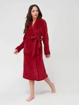 Image of Calvin Klein Fluffy Robe - Deep Red, Red, Size M/L, Women