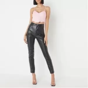 Image of Missguided Croc Faux Leather Slim Leg Trousers - Black