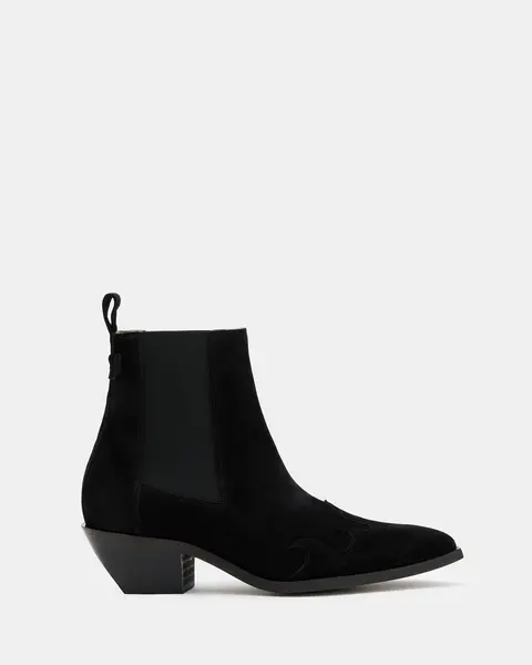 Image of AllSaints Dellaware Pointed Suede Western Boots