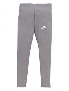 Image of Nike Girls Nsw Favorites All Over Print Leggings - Grey/Pink