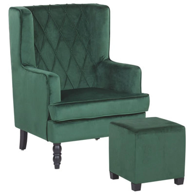 Image of Beliani Armchair Sandset With Footstool Velvet Dark Green
